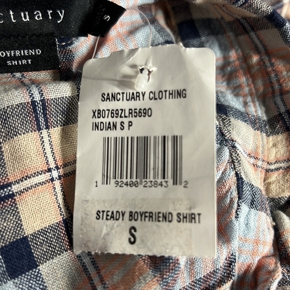 SANCTUARY SMALL BOYFRIEND SHIRT PLAID ORANGE AND BLUE - Picture 7 of 9